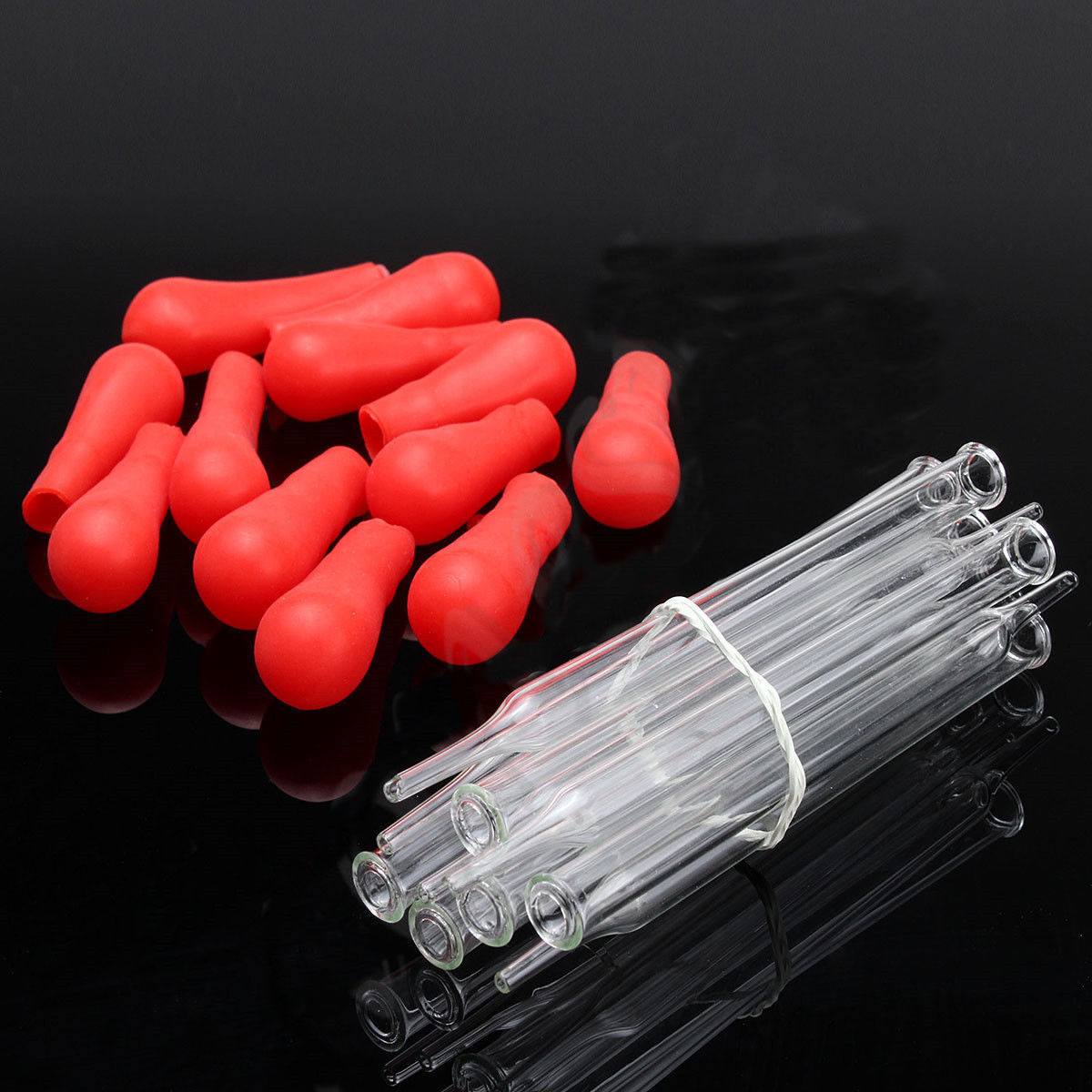 12Pcs Glass Medicine Laboratory Dropper Red Rubber Head Pipette Pipet 5ml