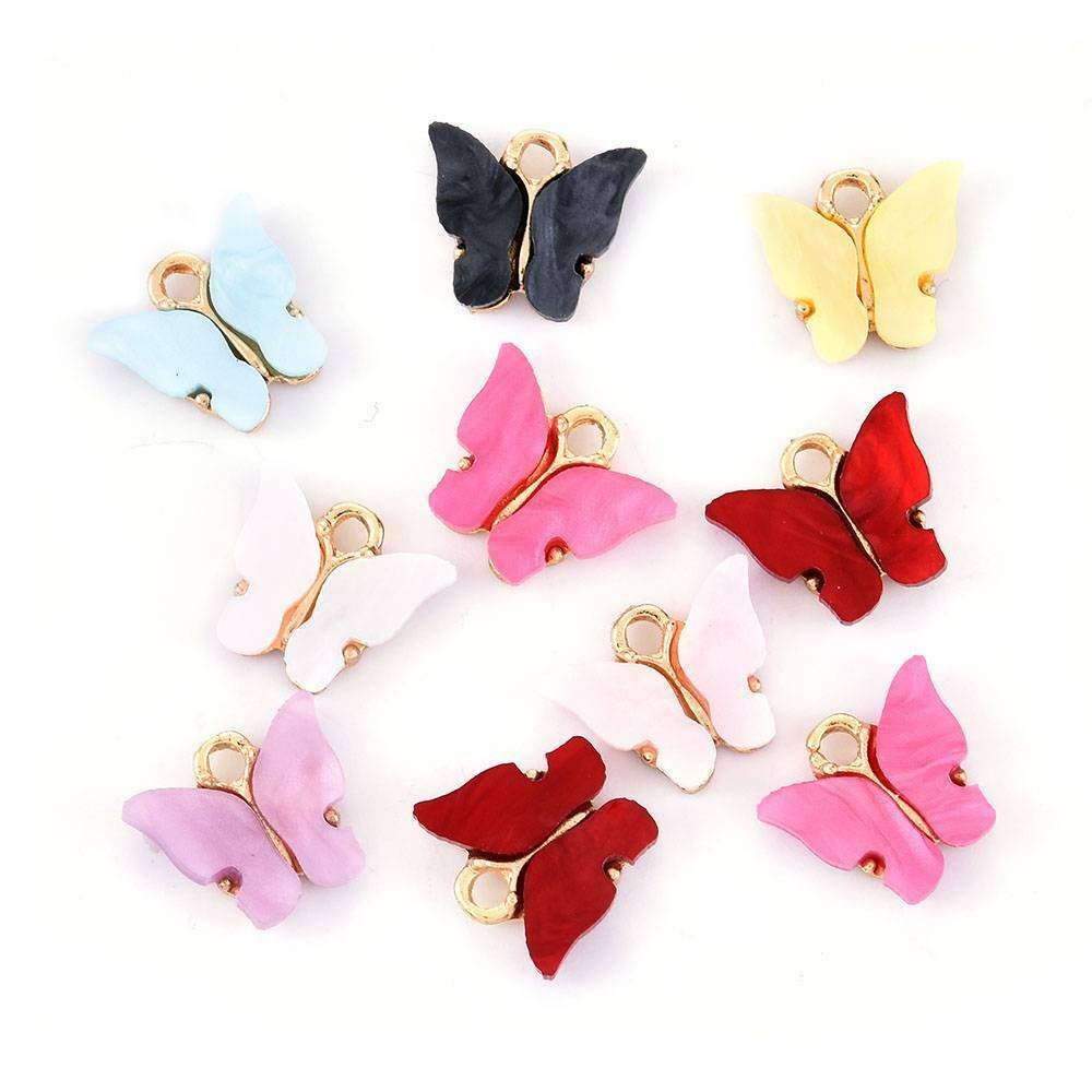 10Pc Mixed Butterfly Acrylic Charms Cute DIY Animal Pendant Handmade Jewelry Kit