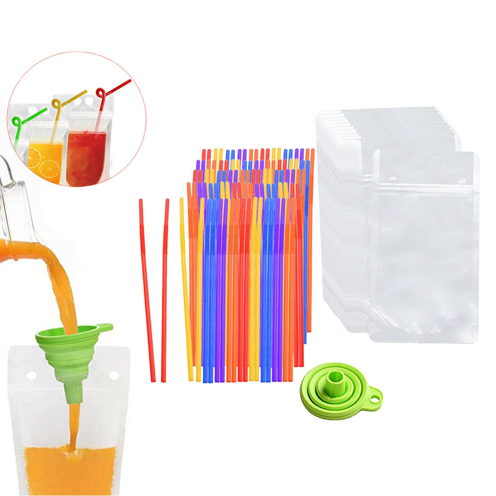 100x Disposable Drink Pouches No Leak Juice Bags 500ml for Hot Cold Beverage