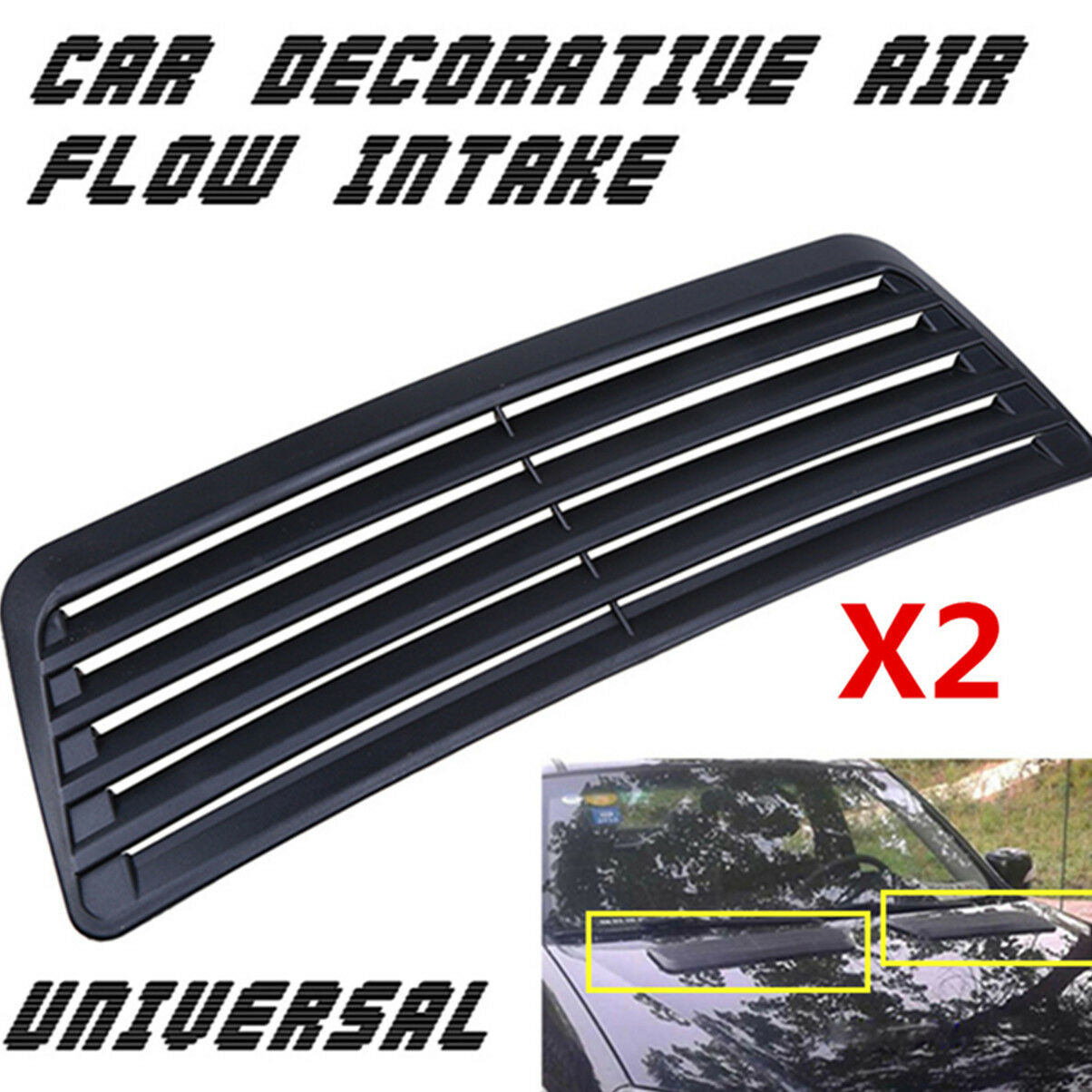Universal 2pcs Car Decorative Air Flow Intake Scoop Turbo Bonnet Vent Cover Hood