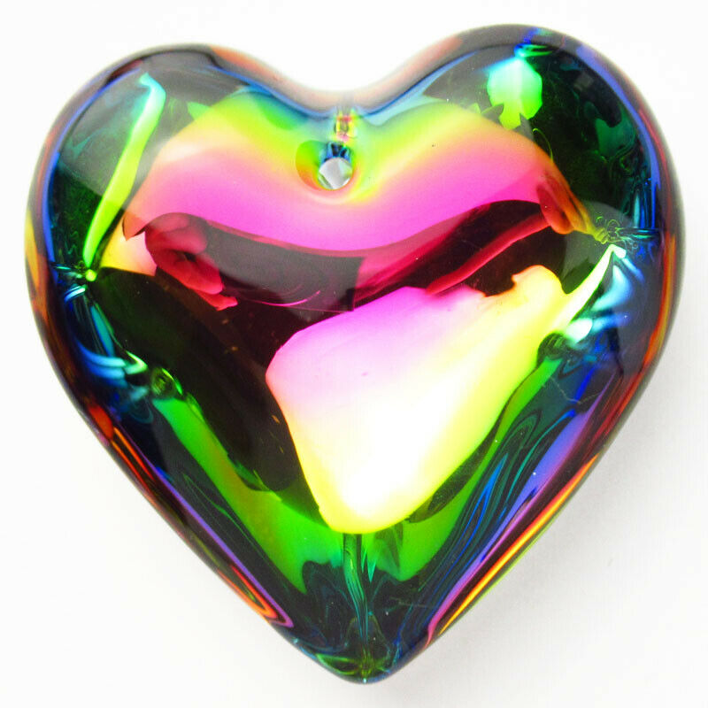 2Pcs 43x42x16mm Rainbow Titanium Crystal Heart Pendant Bead A-205SJ