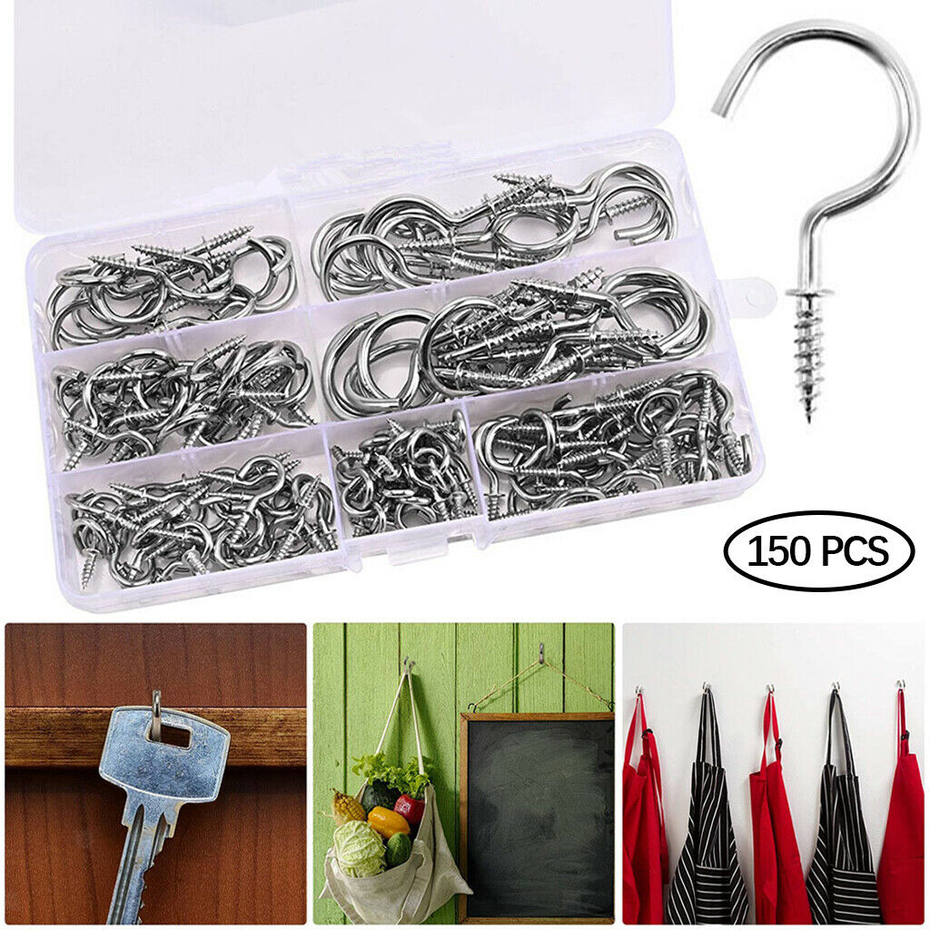 Cup Hook Metal 150 Pcs Kit Screw-in Hooks for Hanging Cup Indoor & Outdoor