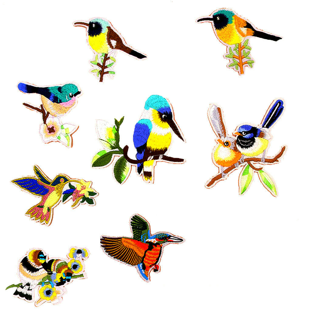 8pcs Mixed Patches Birds for Clothing Iron On Embroidered Applique DIY Decor