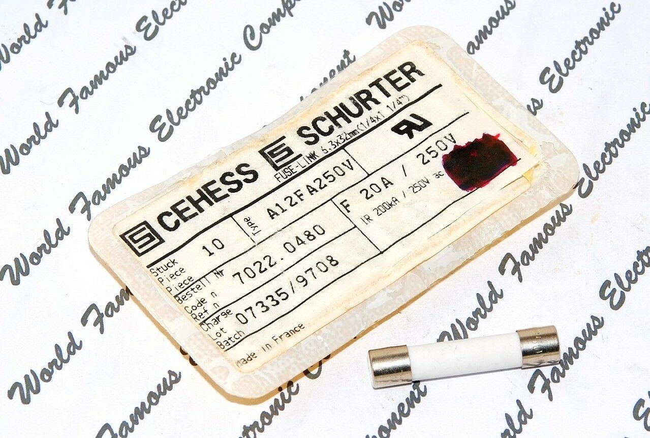 1pcs - SCHURTER (F) 20A 250V 6.3x32mm Ceramic Fuse - A12FA250V / 7022.0480