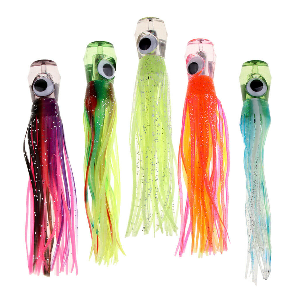 5pcs Soft Squid Octopus Skirt Bait Marlin Tuna Trolling Lure Big Game Fishing