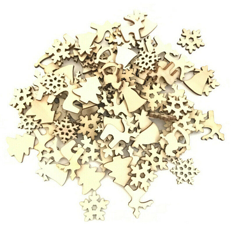 100pcs Wooden Christmas Decorations DiY Christmas Tree Ornaments Pendant SanBU