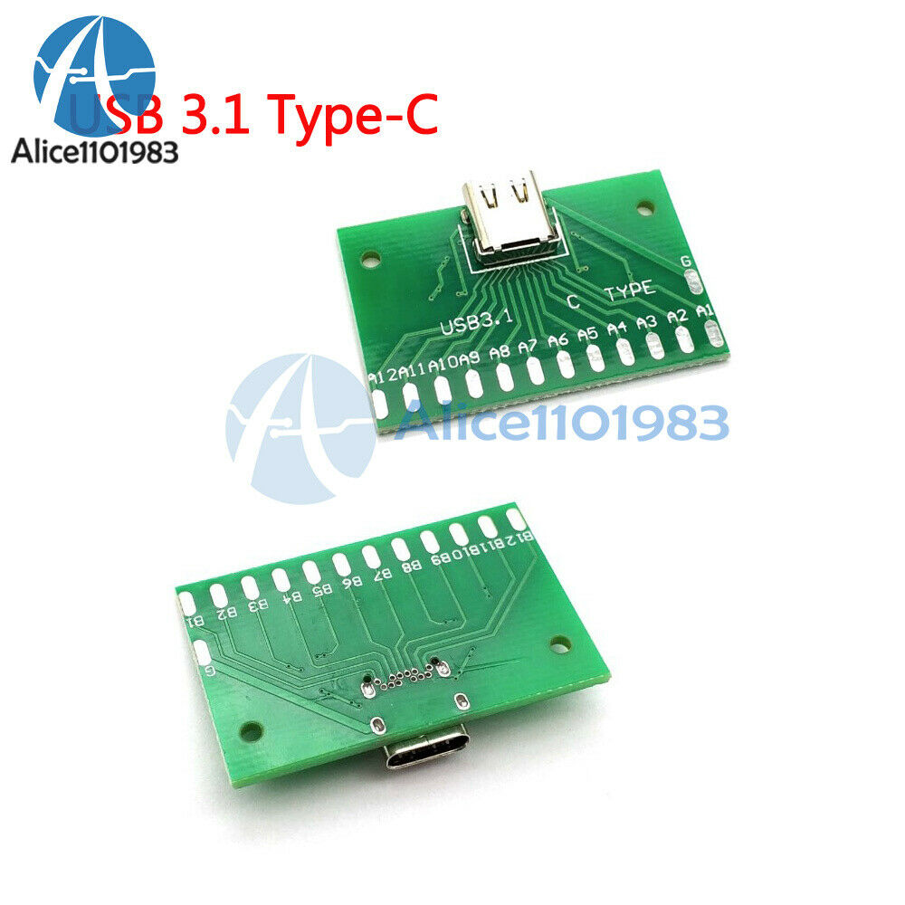 24Pin USB 3.1 Type C Female Plug Socket Connector SMT Type + PCB Board For DIY