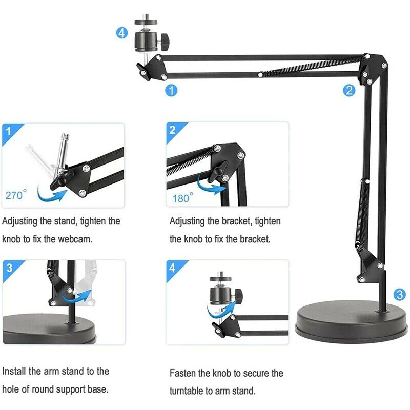 Desktop Webcam Stand 22 Inch Suspension Boom Scissor Arm Stand with Base,ComF3I7