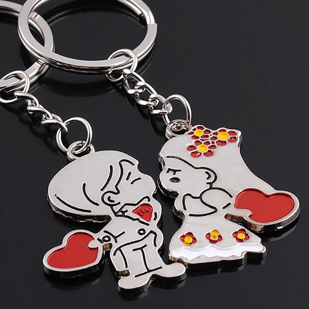 Couple Gift Key Ring Fob Metal Bride Groom Heart Love Keychain 1 Pair LJ J.l8