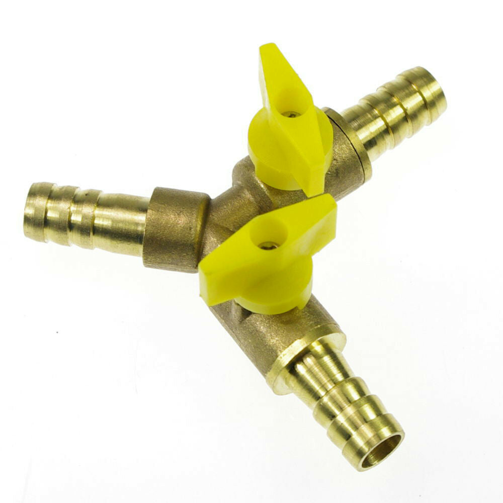2PCS Equal 10 mm Barb Barbed Brass 3 Ways Gas Fitting Connector Valve