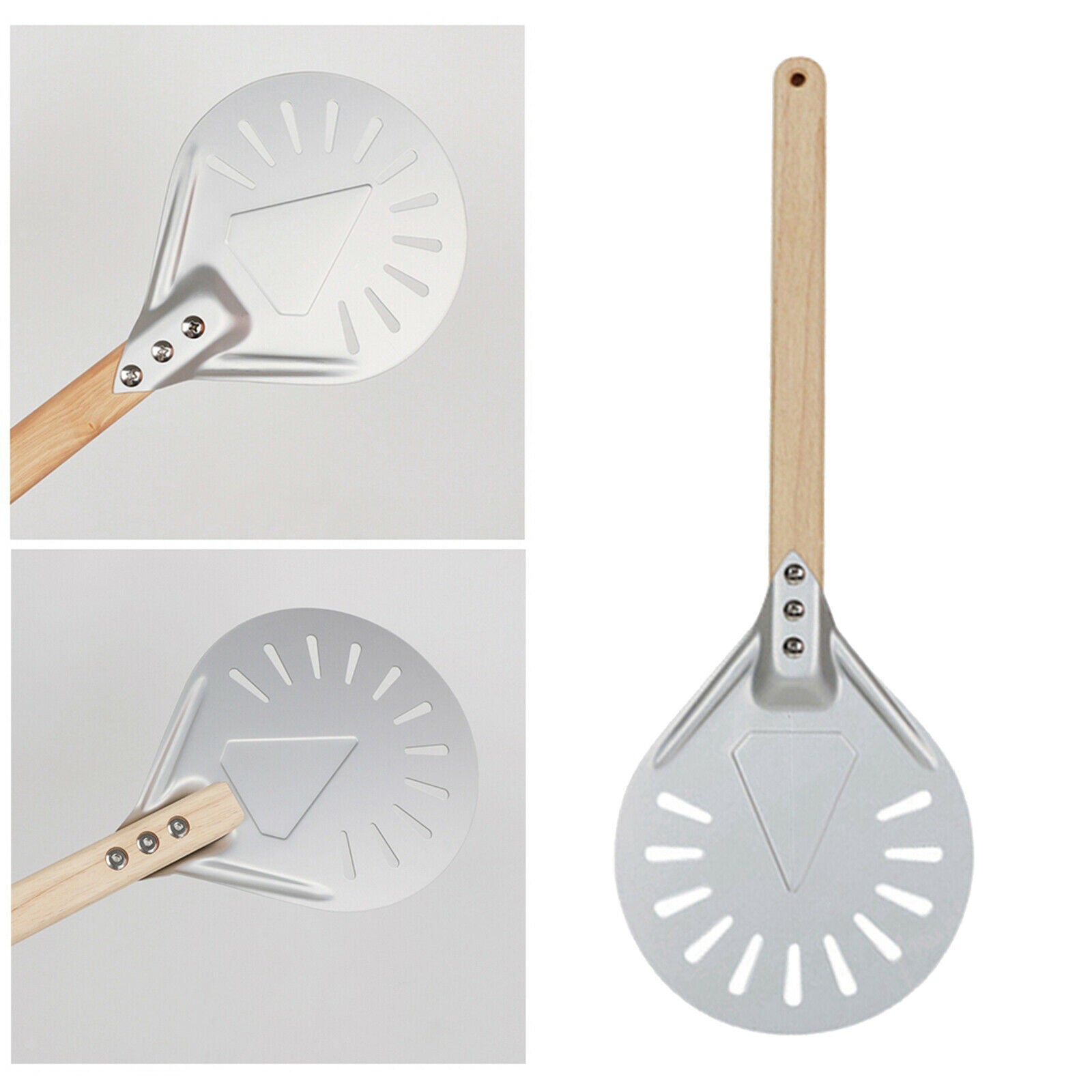 2X Aluminum Pizza Turning Peel with Wood Handle Homemade Oven Accs 7inch 60cm