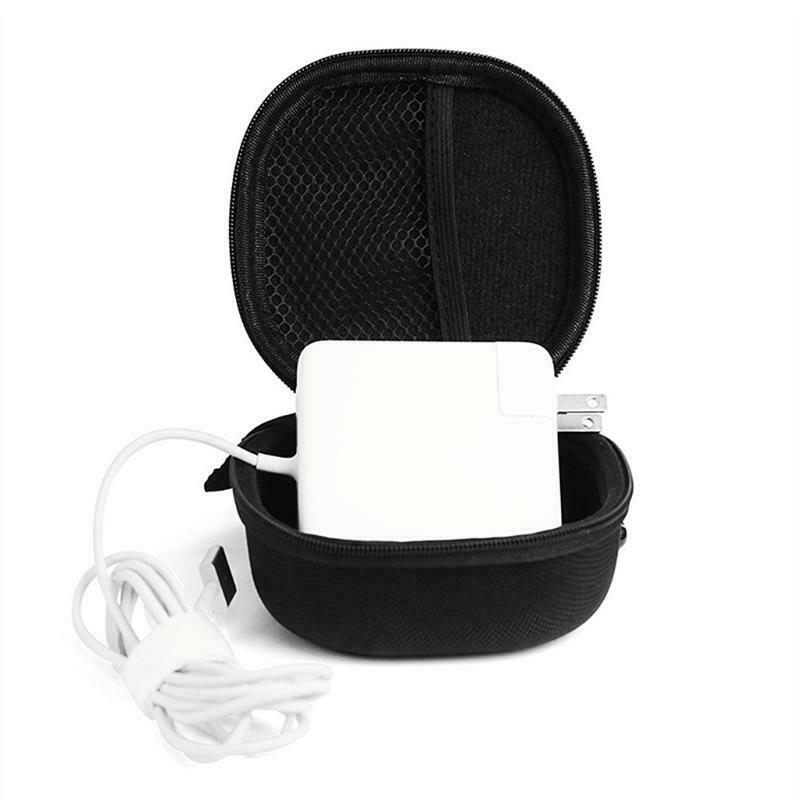 Protective Storage Case Bag for MacBook Power Charger Travel Portable Case Black