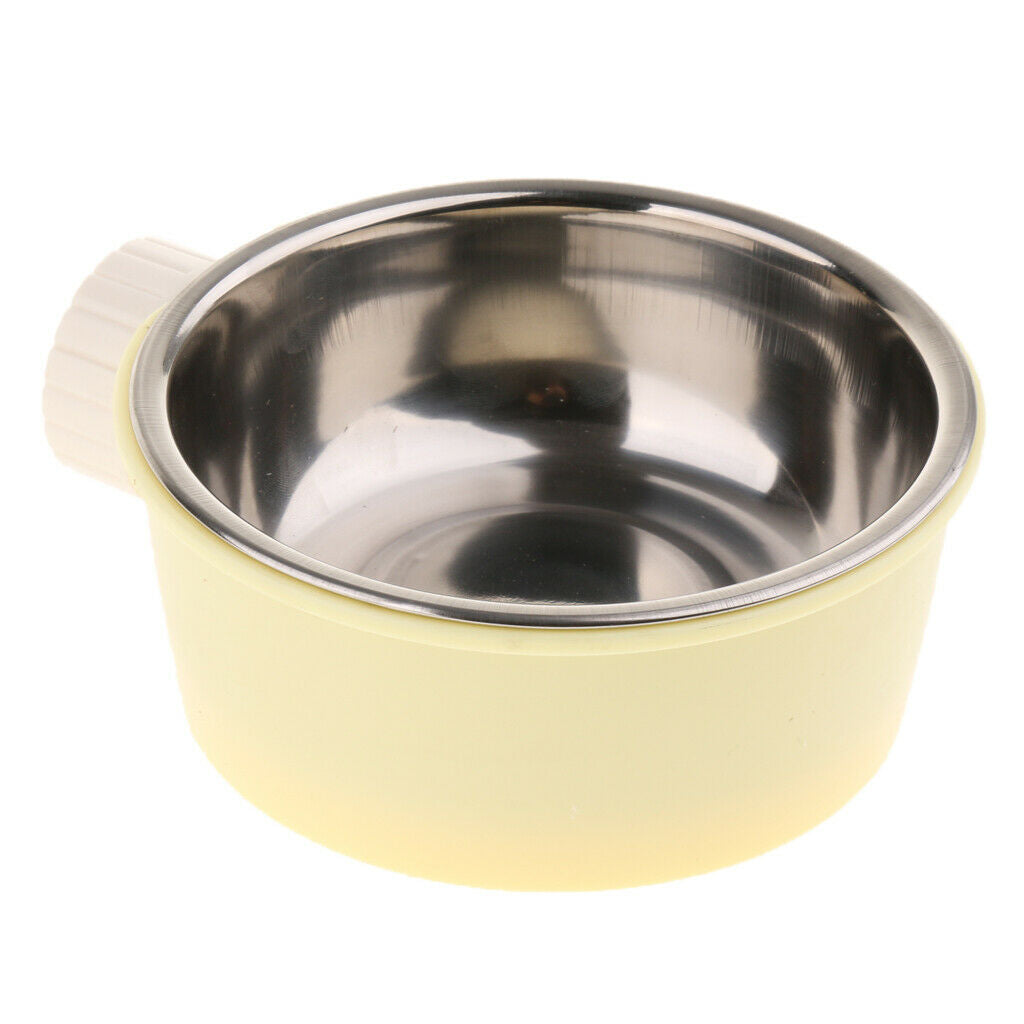 Easy Clean Food & Water Dog Bowl Pet Cage Hanging Feeding Bowl Yellow