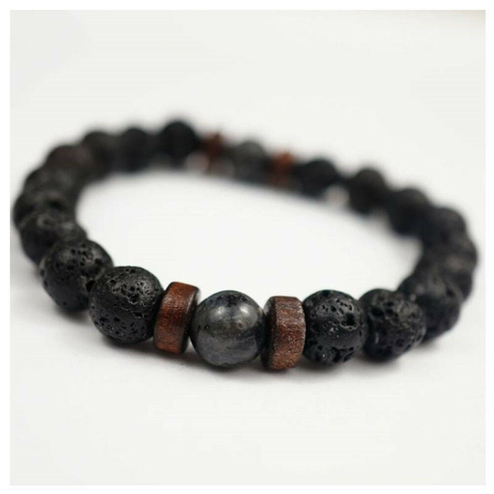 Men Women Natural Stone 8mm Lava Rock Bracelet Elastic Yoga Beads Bracelet