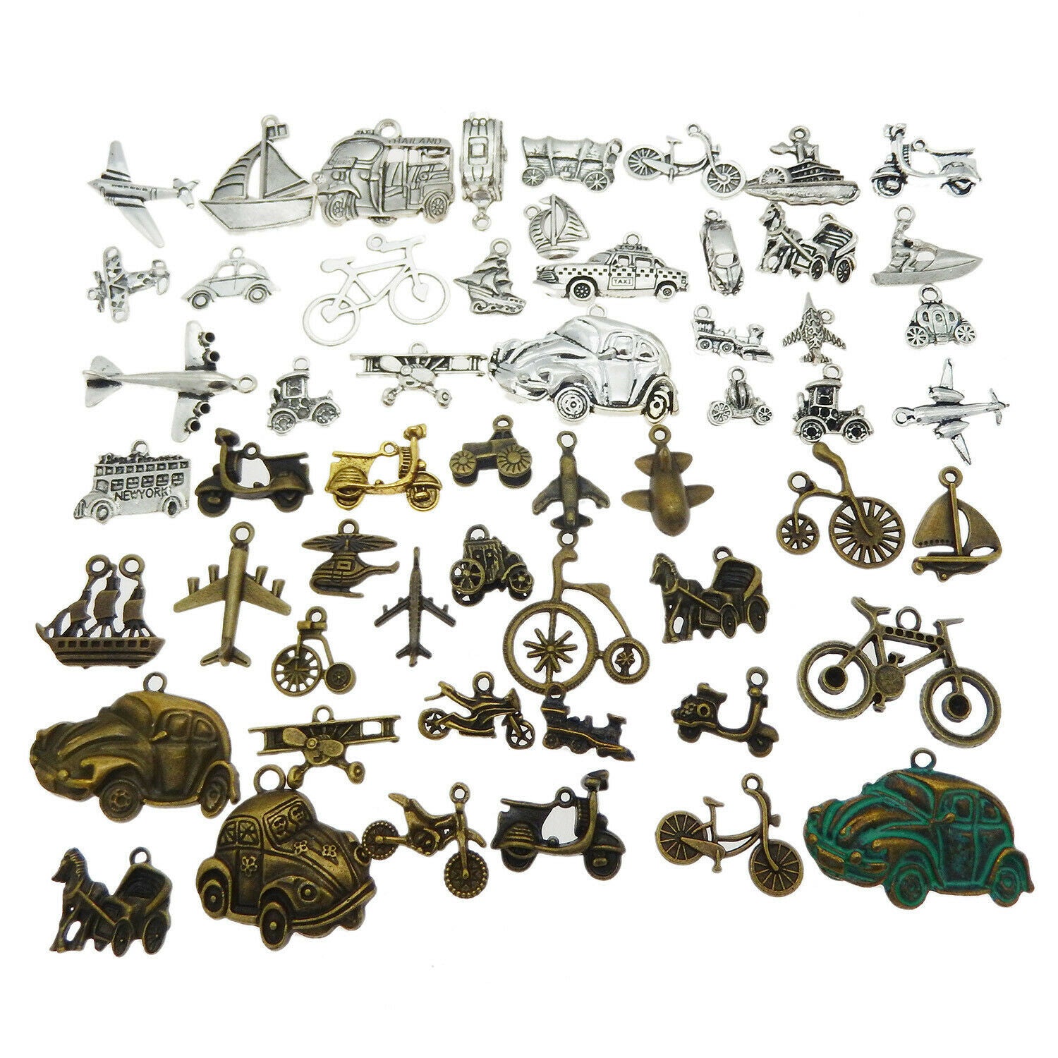 20 pcs Airplanes Boats Bicycles Buses Cars Motorcycles Vehicles Charms Pendants