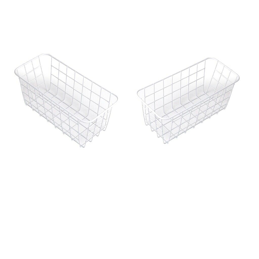 Set of 2 Metal Bathroom Basket Display Storage Shelf Pantry Kitchen White