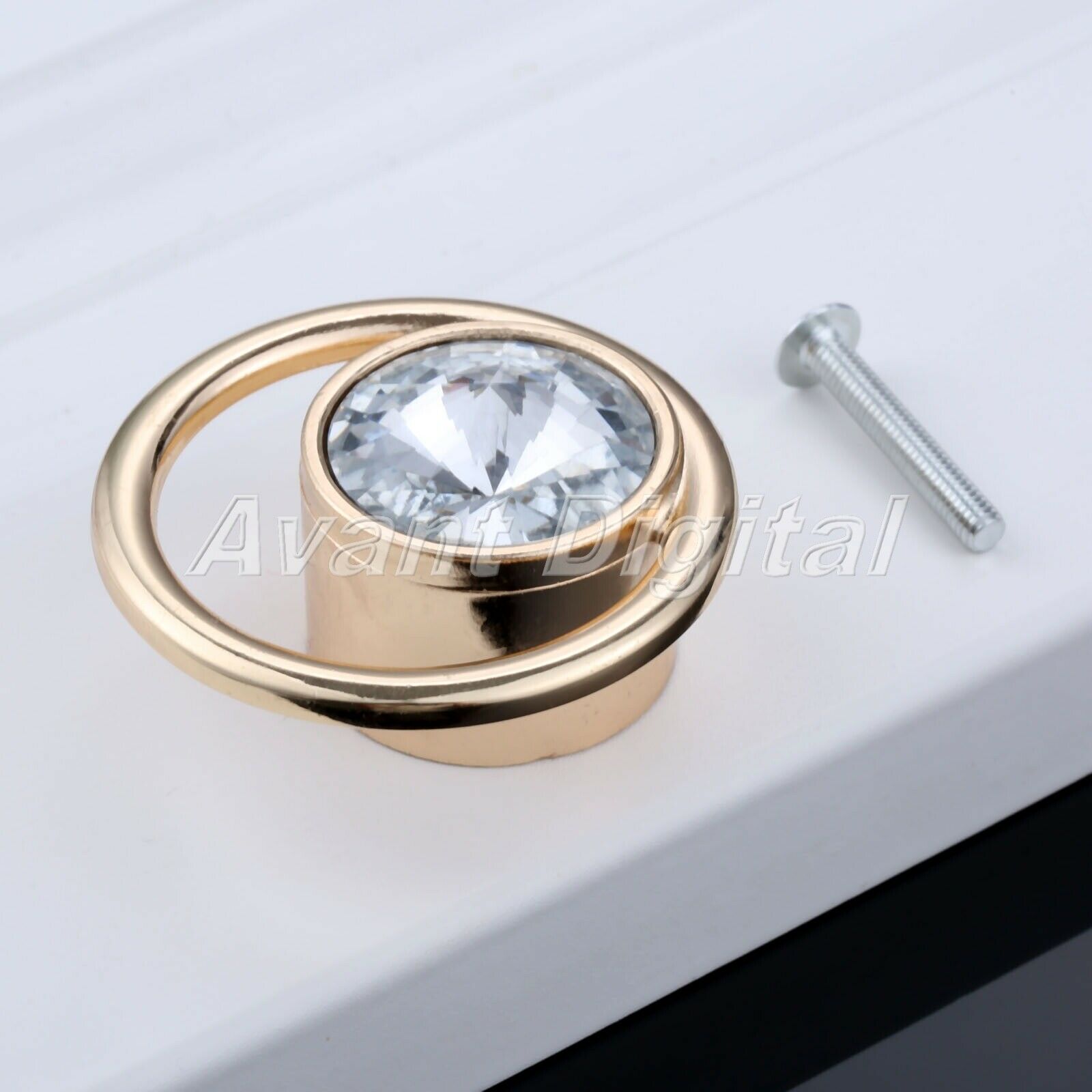 1Pc Round Ring Design Wardrobe Cabinets Crystal Glass Handles Door Pull Knobs