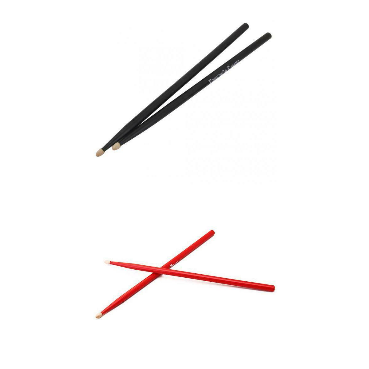 2 Pairs Maple Wood Drumsticks 5A Drum Sticks Wooden Tips Red & Black Music Band