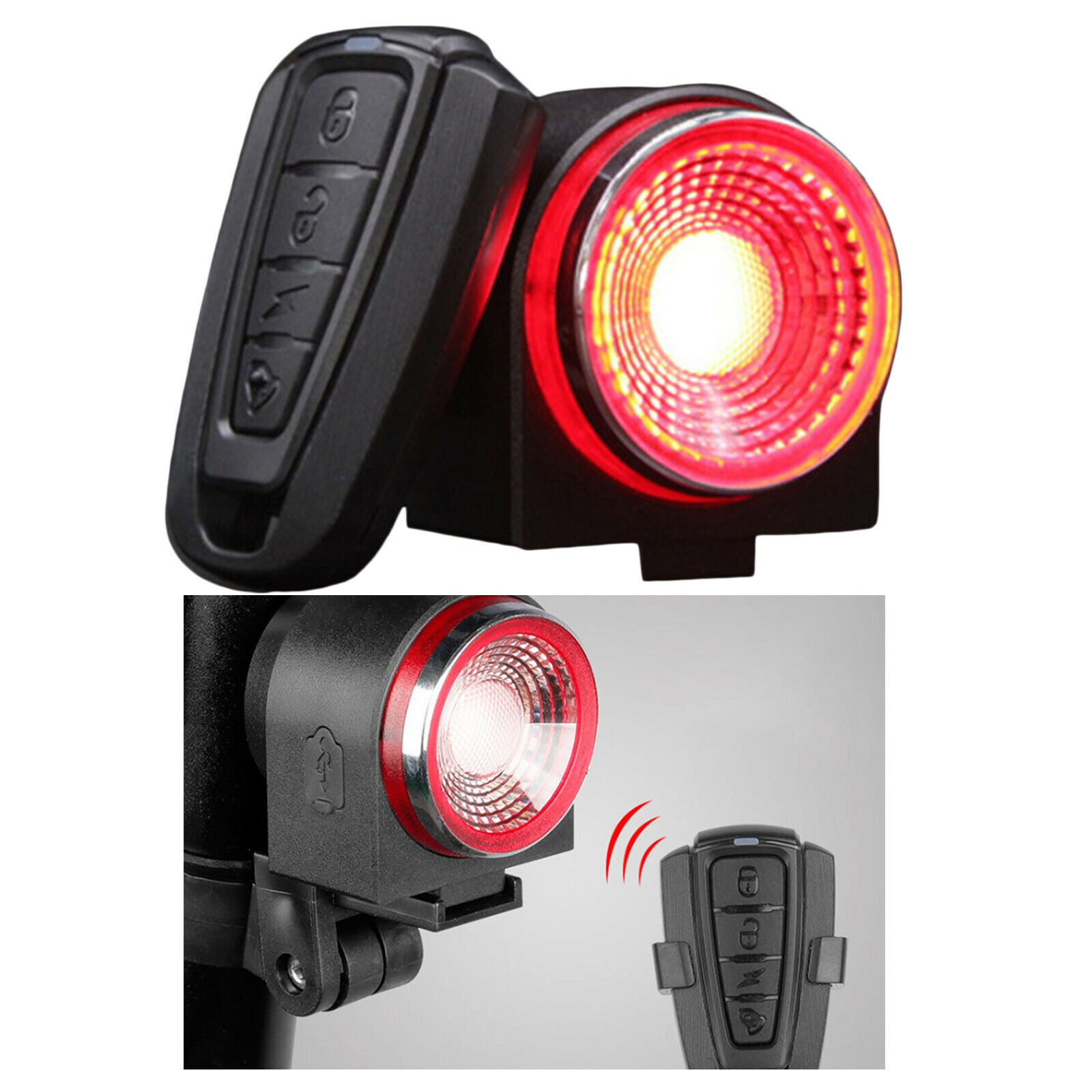 Bike Smart Alarm Taillight Bicycle USB Rear Light Cycling Security Horn