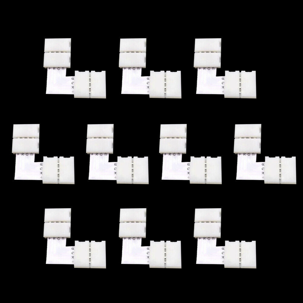 10Pcs For 5050 12V LED Strip RGB 4 Pin L Shape 90 Degree Solderless Connectors