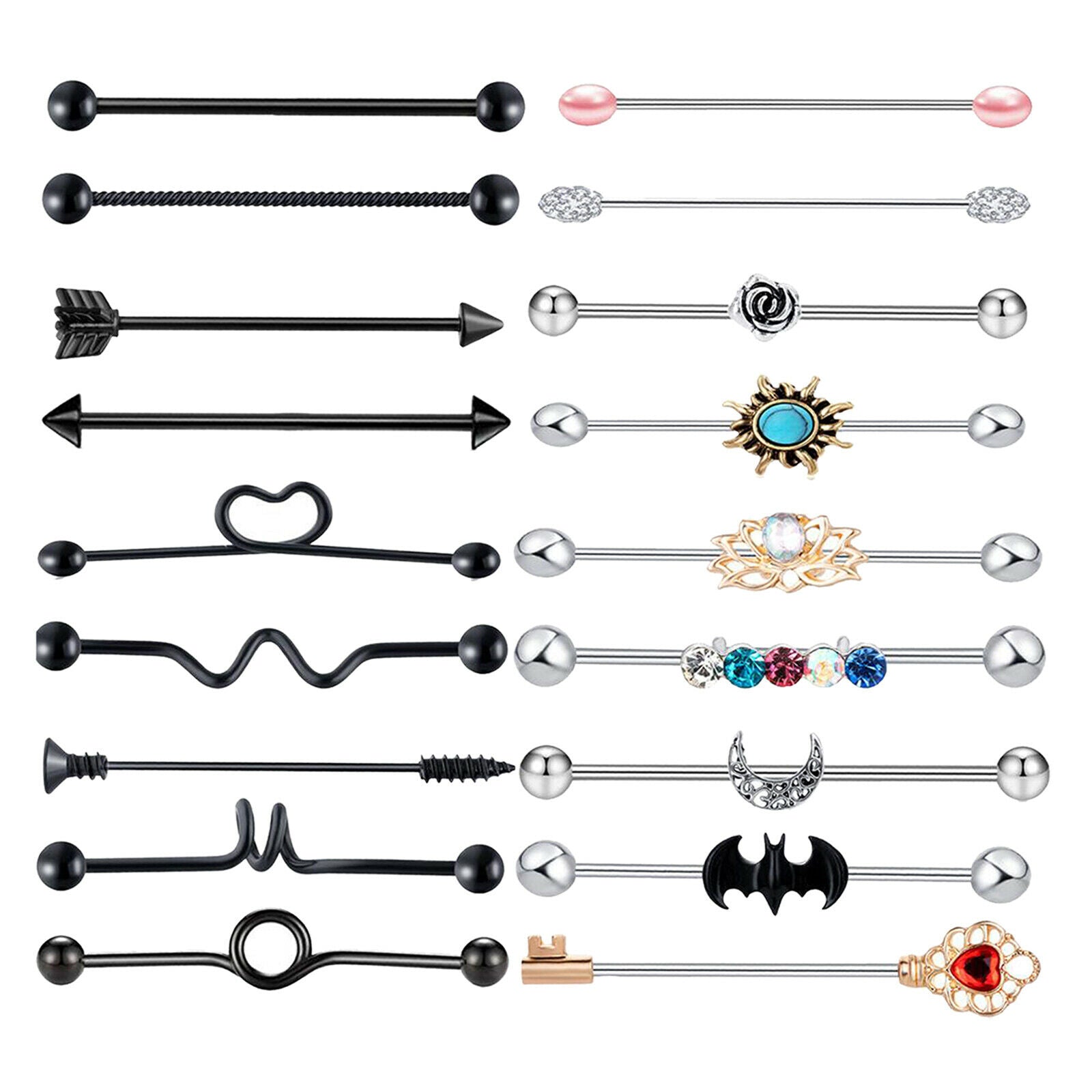 18pcs 1.6mm 14G Stainless Steel Industrial Barbell Earrings 38mm 1 1/2