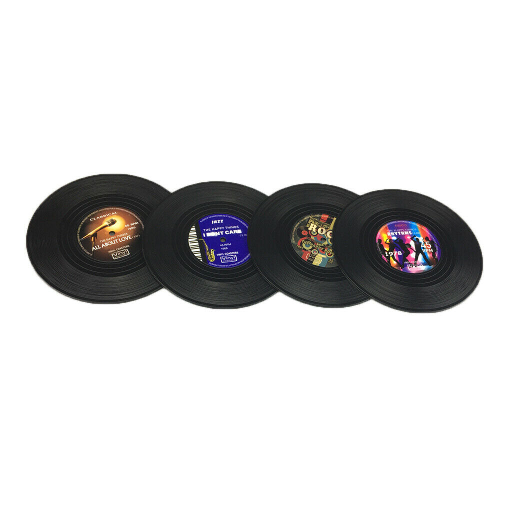 12 Pieces Drink Cup Mat Insulated Silicone Coaster Black Vinyl Record 10cm