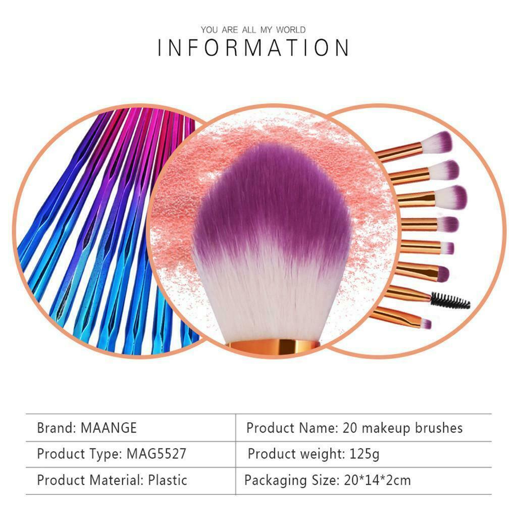 20Pcs Unicorn Eye Brush Set Kit Cosmetic Brushes Diamond purple,as described