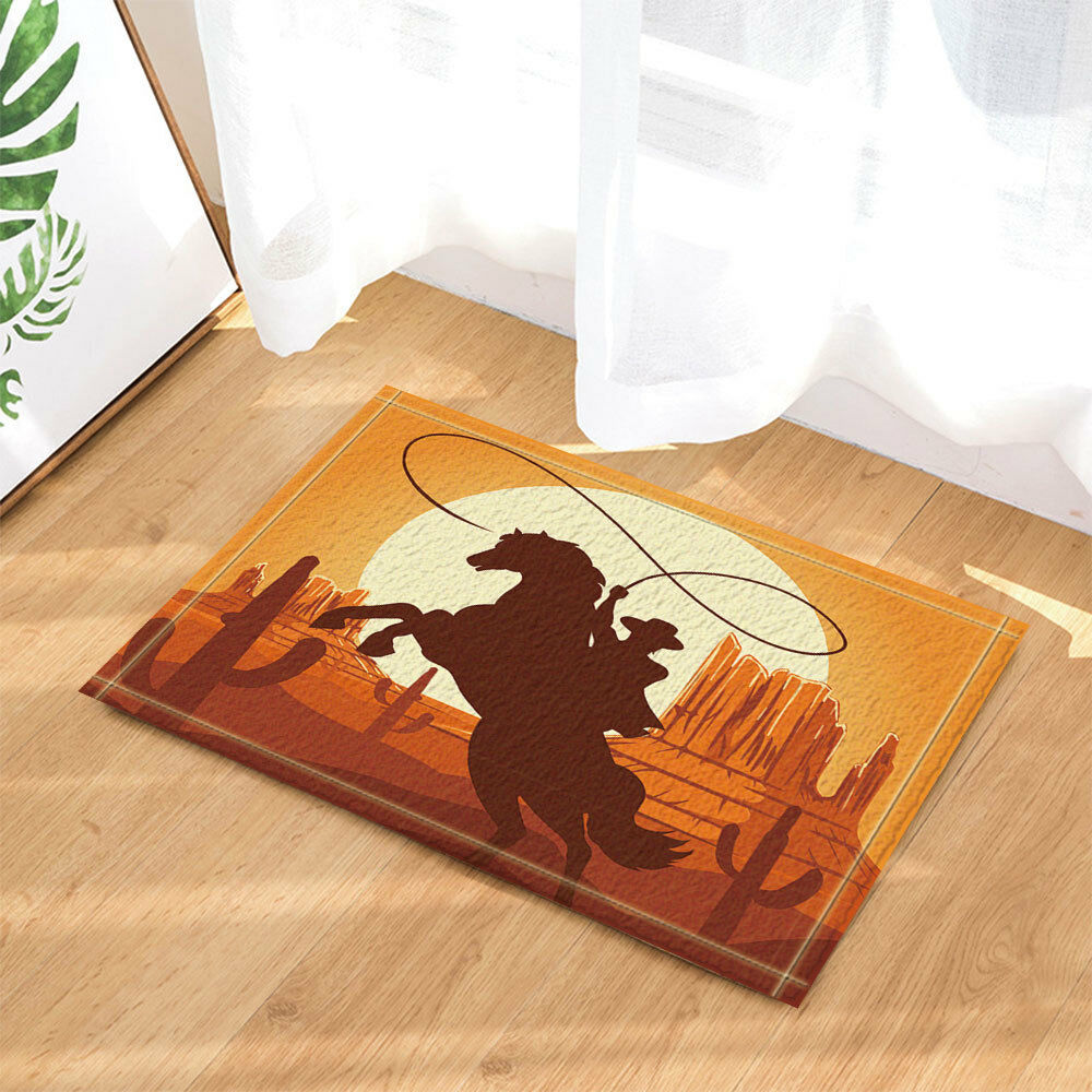 West Cowboy With Horse Non-Slip Floor Entryways Outdoor Indoor Front Door Mat