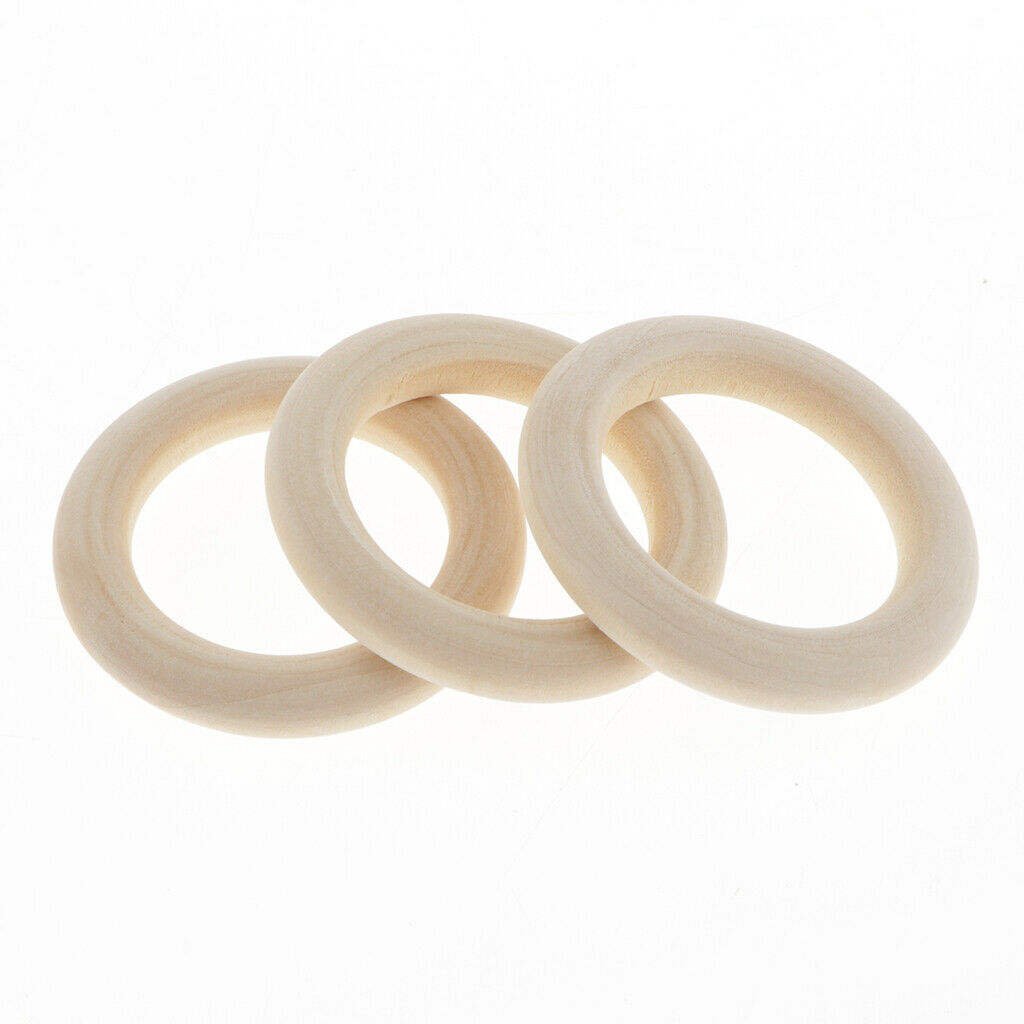 80x Unpainted Wooden Circle Rings Plain Hoop Loop Connector For Art Craft