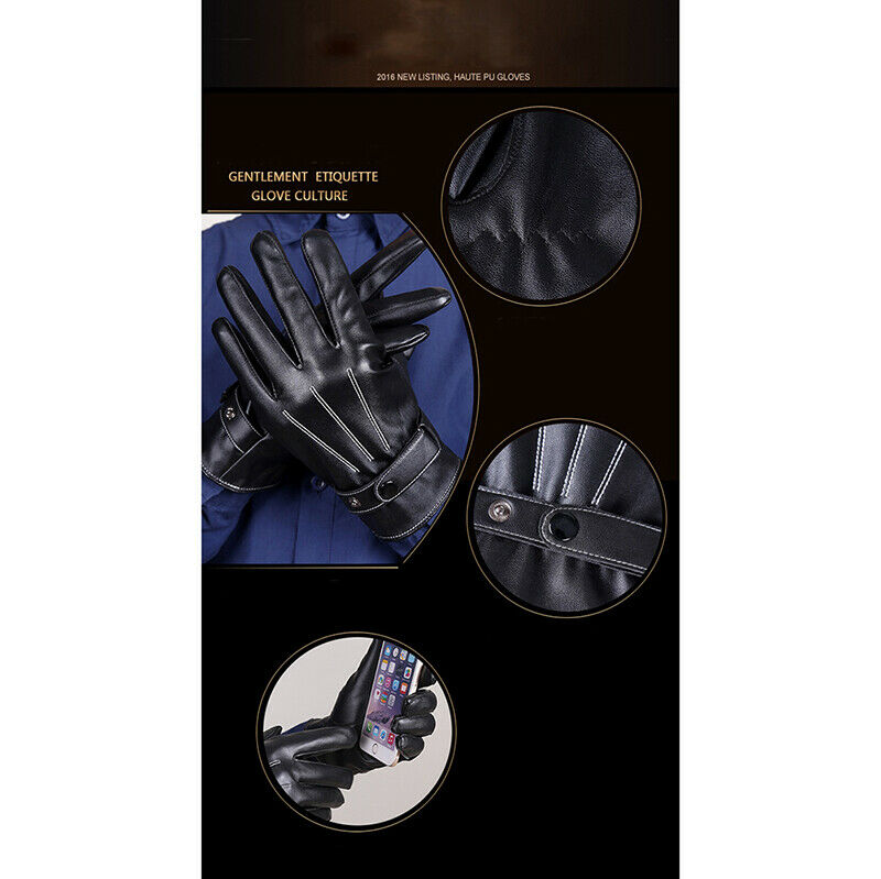 Leather Gloves Full Finger Mens Motorcycle Driving Winter Warm Touch Screen US