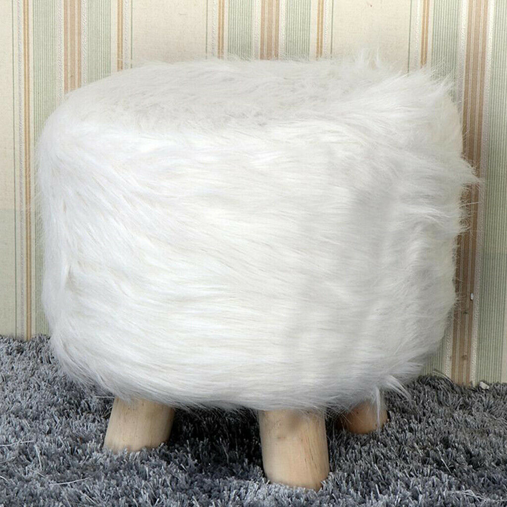 2pcs 40cm Diameter Soft Furry Round Footstool Cover Kids Little Stool Chair