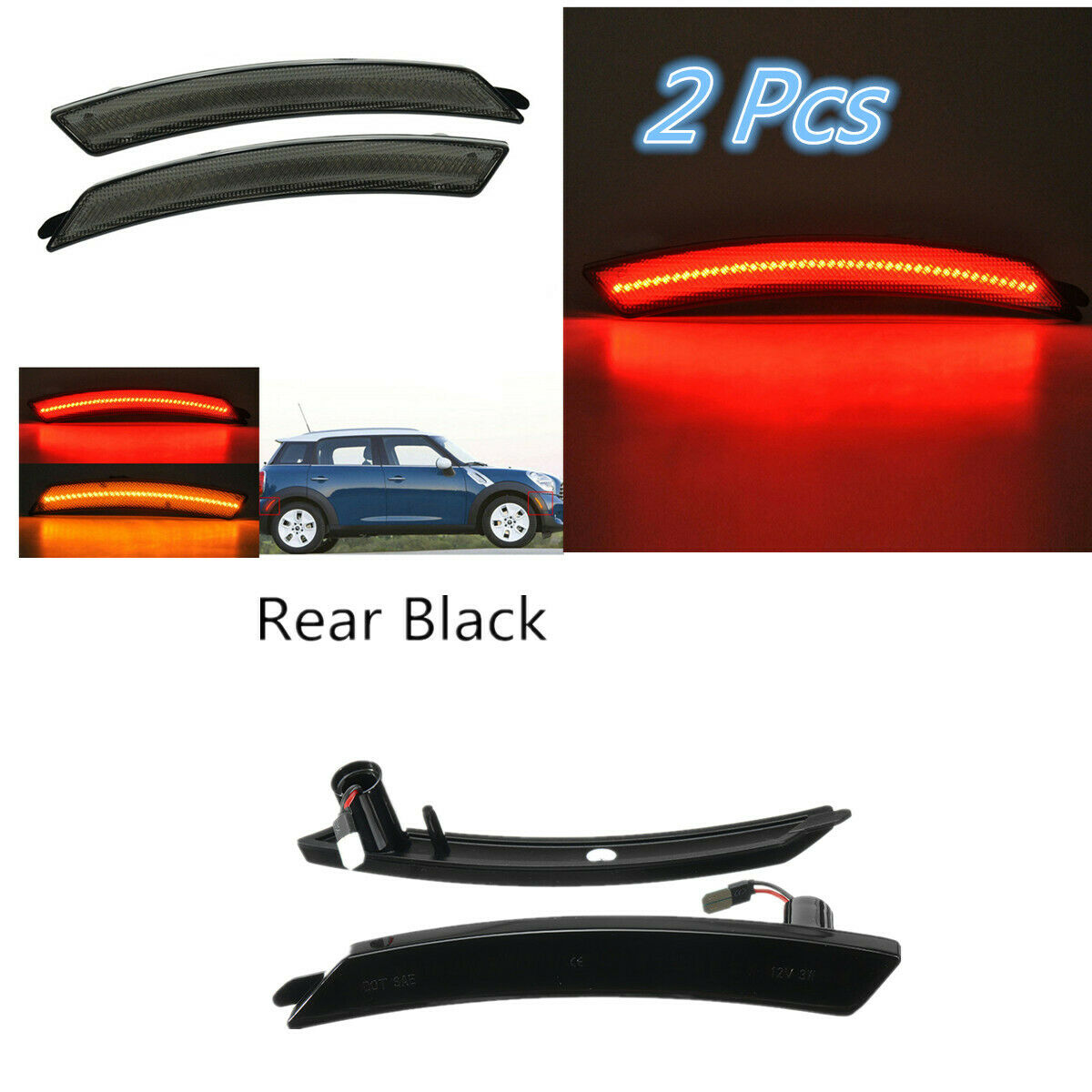 2 Pcs Smoke Color ABS Plastic Approx.110g Rear Fender Red LED Side Marker Light