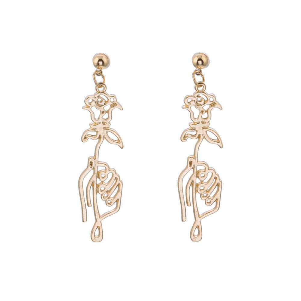 Simple Hollow Flower Drop Earring Charm Women Girl Rose Ear Fashion Jewelry Gift