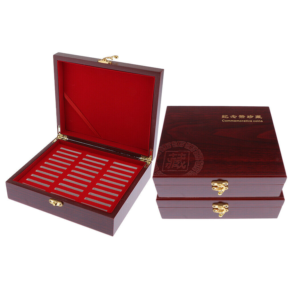 3x Wood Coin Box Storage 30 Grids Case Container 46mm Sized Collection
