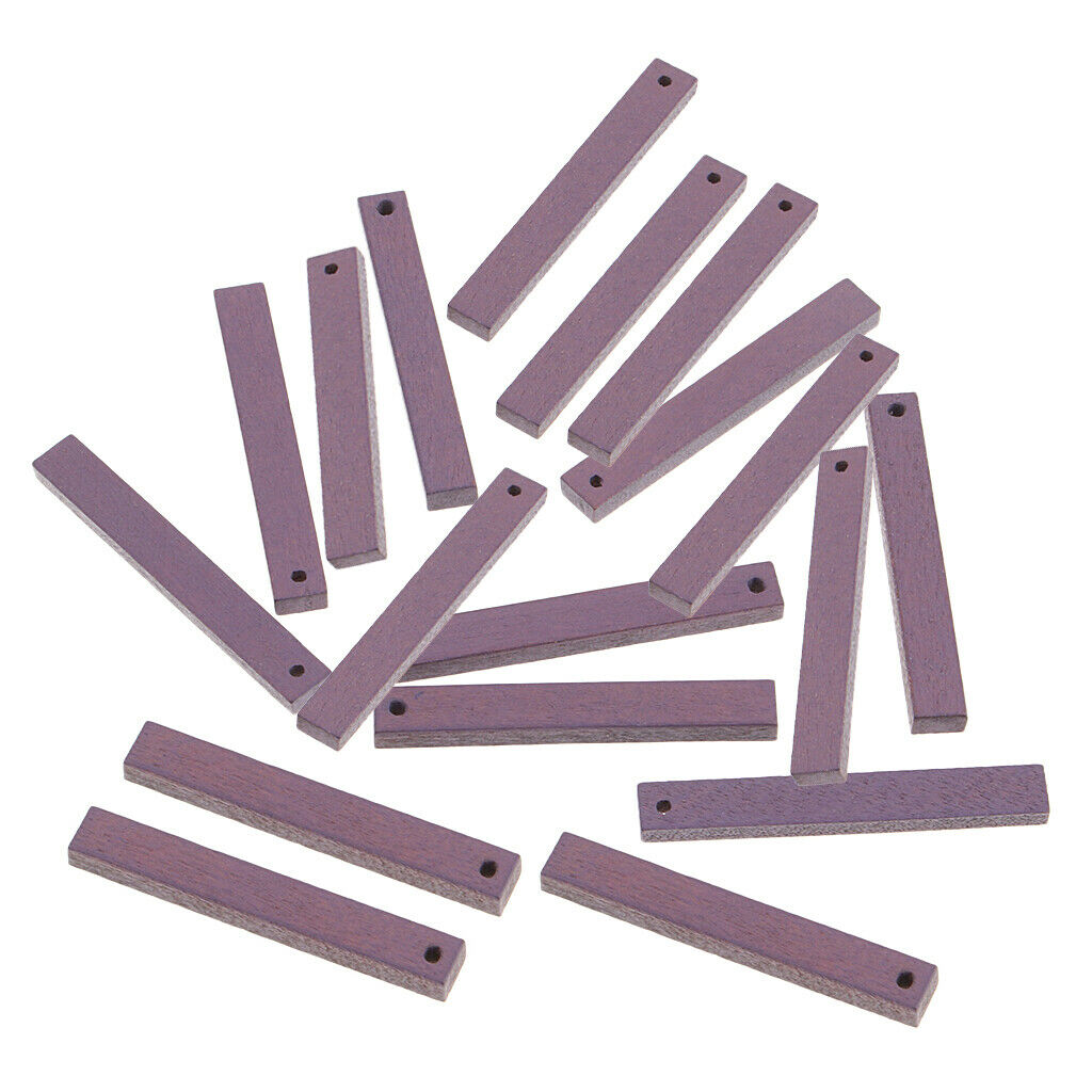 20 Pieces Rectangle Wood Bar Pendant Beads DIY Craft Findings Light Purple