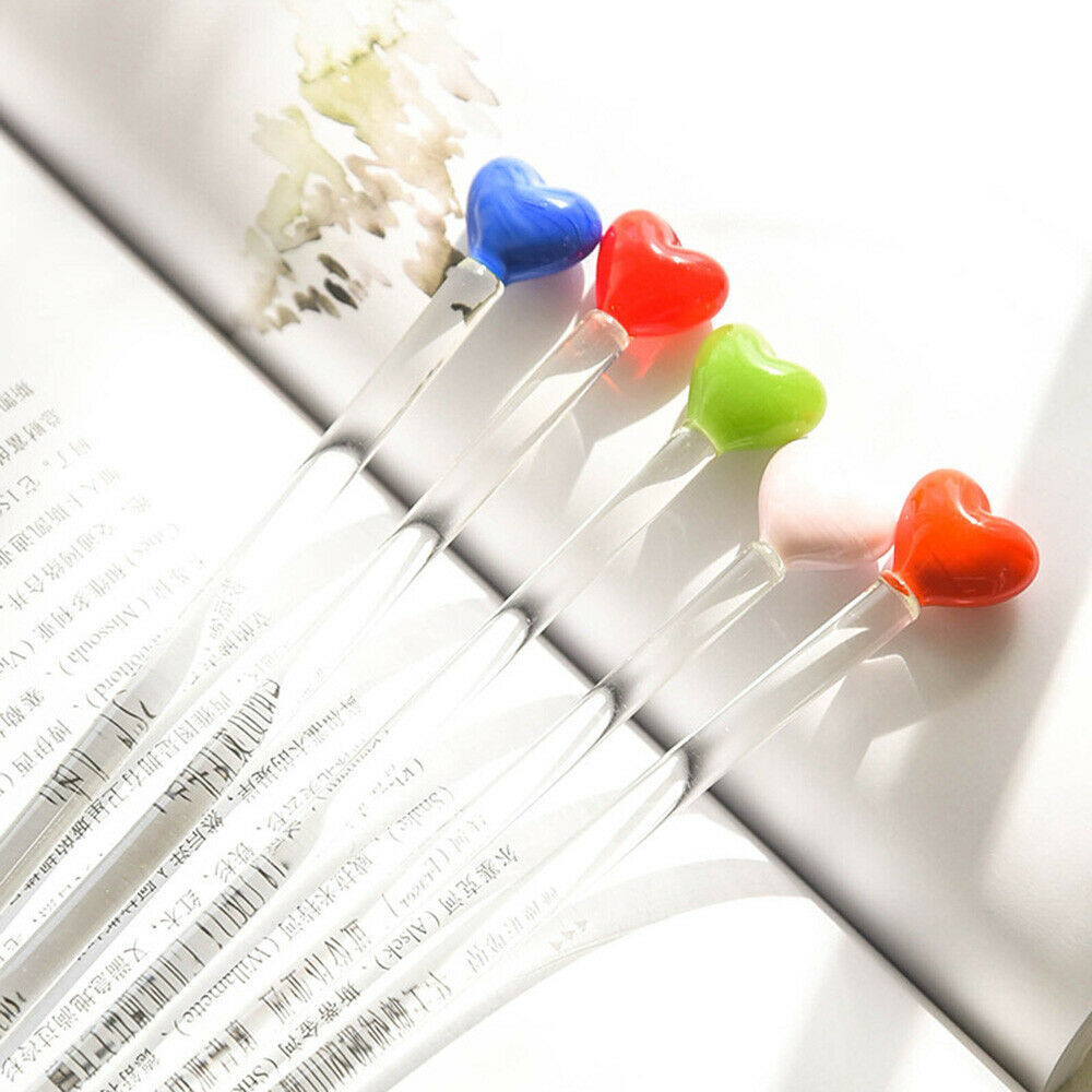 4pcs Glass Stir Sticks Heart Long Handle Beverage Swizzle Cocktail Picks Party