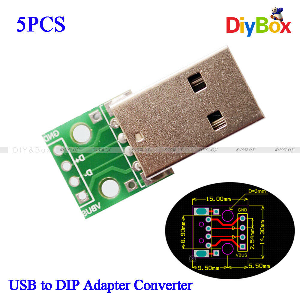 5PCS USB Male to 2.54mm DIP Adapter Converter Board 4 Pin PCB DIY Power Supply