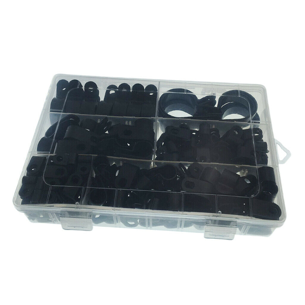 200 Pieces Nylon Plastic Cable Clips Clamp R-Type Fasteners Assortment Black