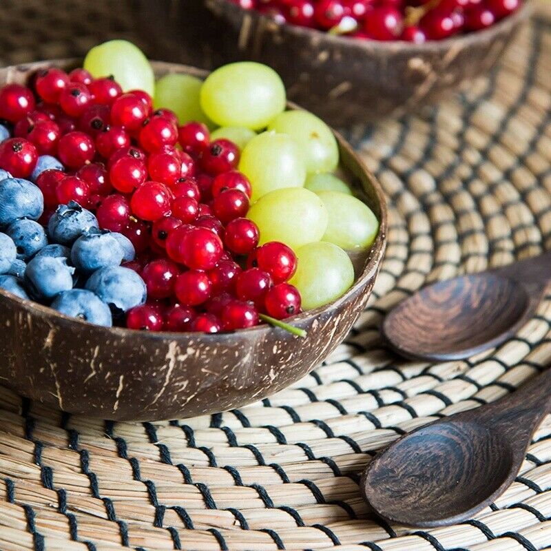 Coconut Bowls and Wooden Spoons for Serving Noodle,Pasta,Smoothie,Porridge,HG6Z5