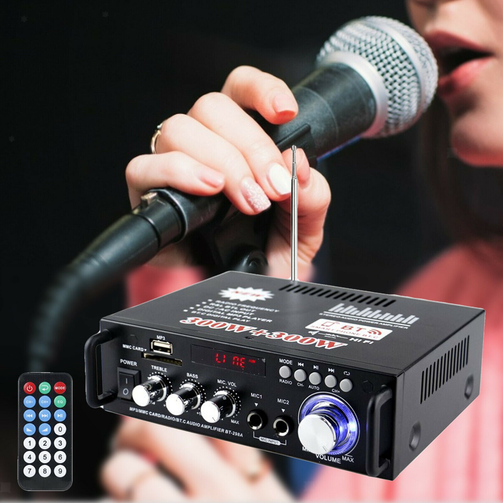 Mini 600W Bluetooth Audio Power Amplifier Amp 12V 110V 2.0 CH Low Distortion