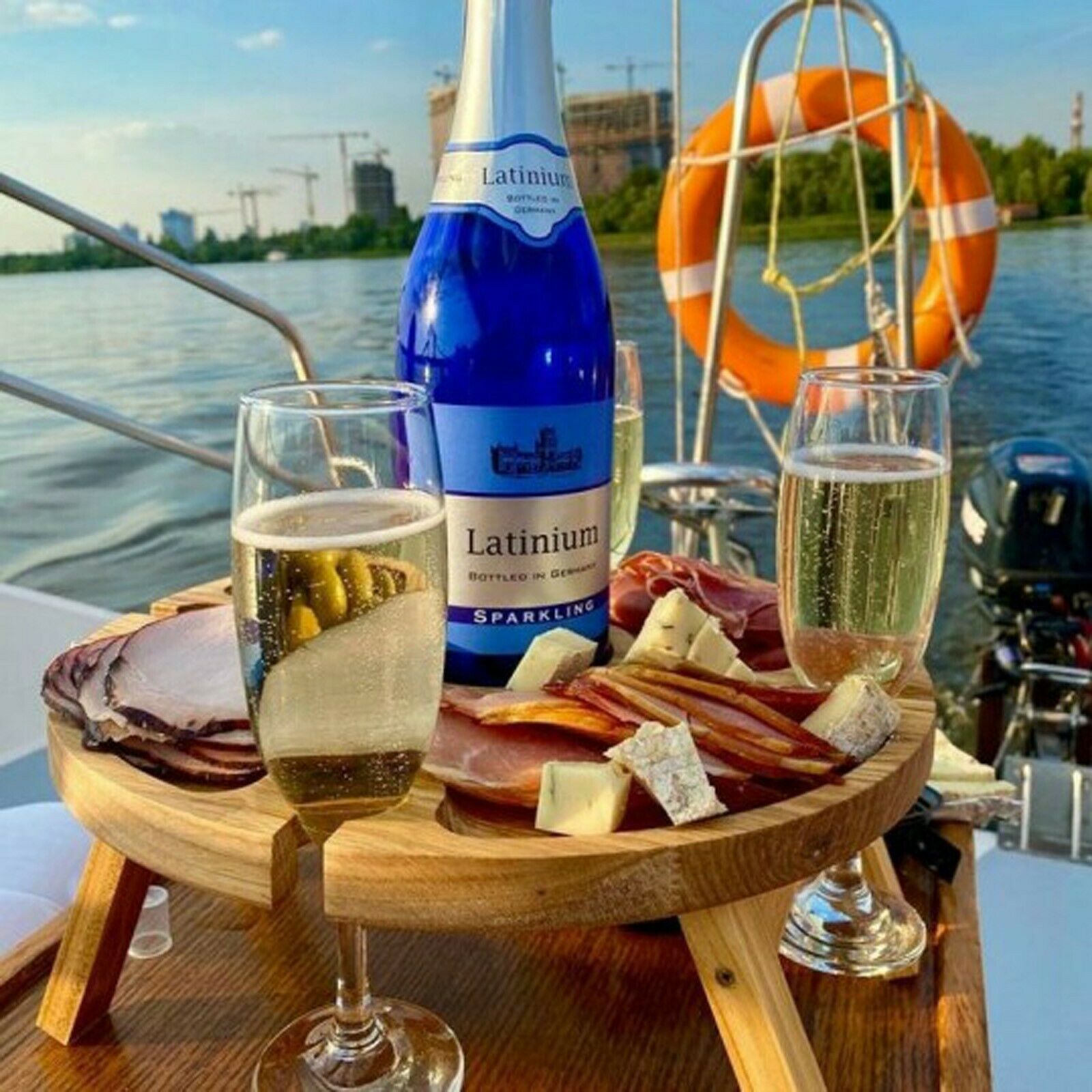 Wooden Outdoor Folding Picnic-Table With Glass Holder 2 In 1 Wine Glass Rack