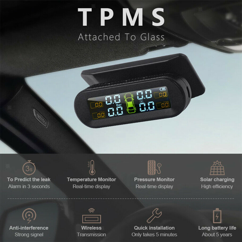 2x Car Tire Pressure Monitor w/ External Sensor for RV Solar USB Charge TPMS