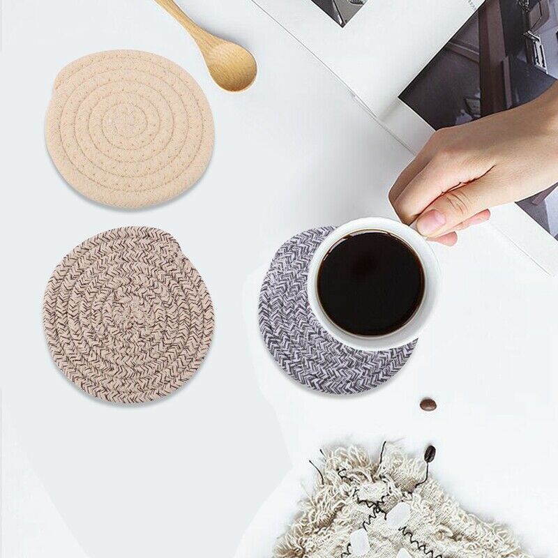 1X(Round Cotton Braided Table Place Mats Coaster Non-Slip Table Mats Set of 8M8)