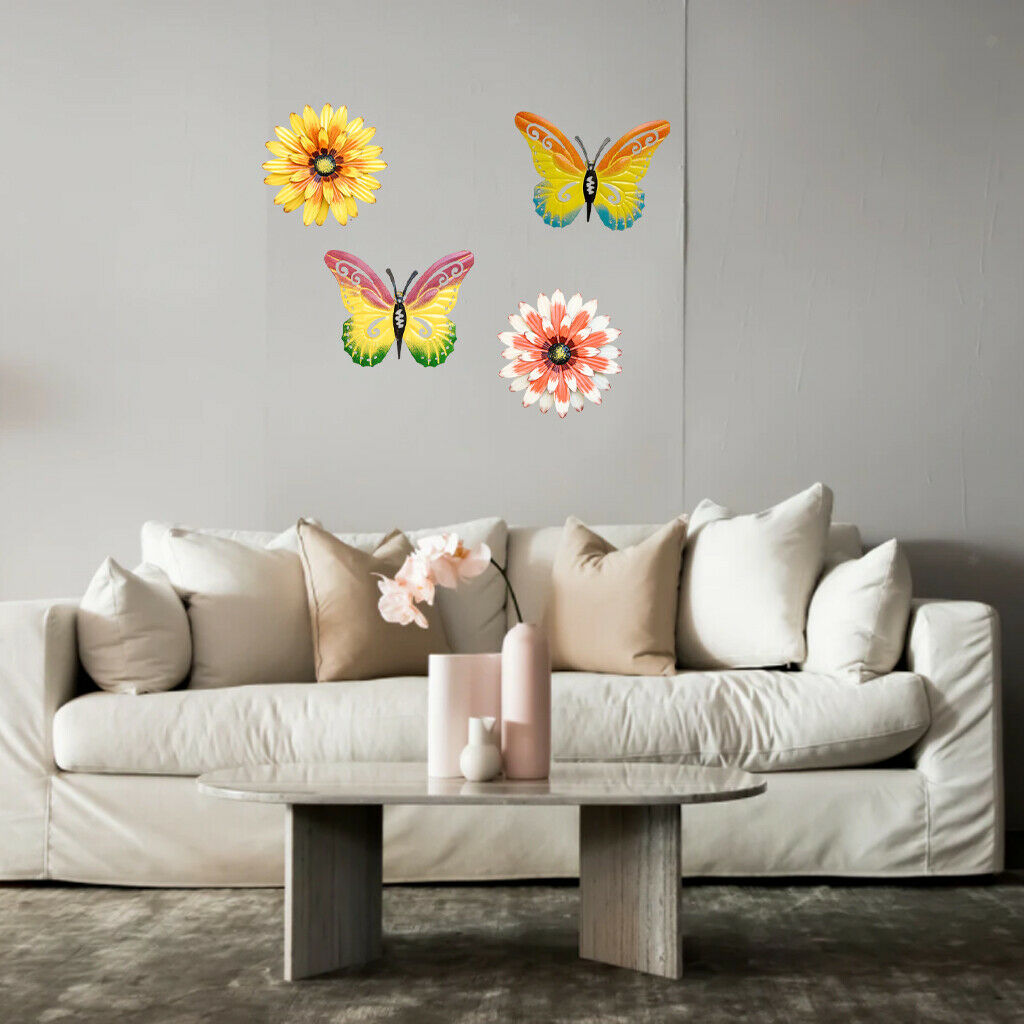 4Pcs Metal Wall Sculptures Craft for Living Room Office Garden Outdoor Fence