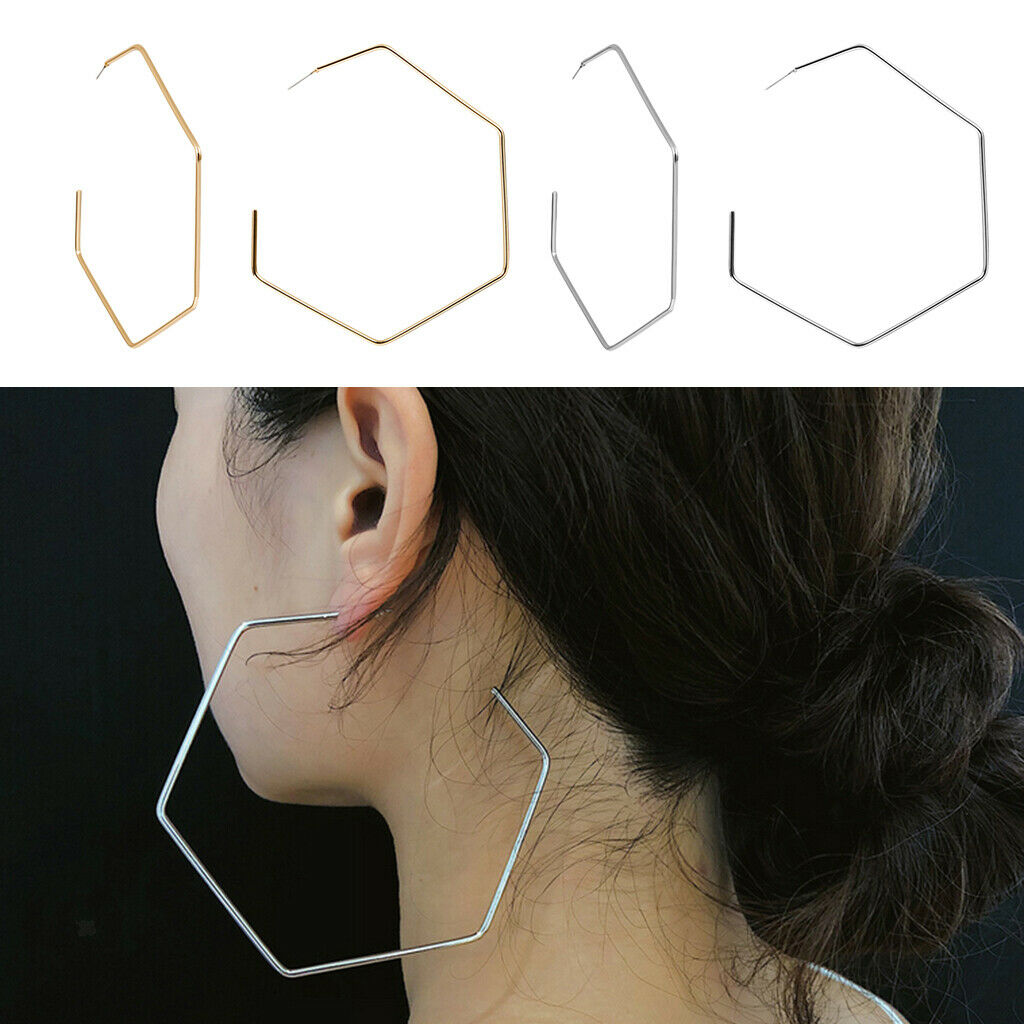 1 Pair Simple Hexagonal Ear Studs Large Hoop Earrings for Women Lady Fashion