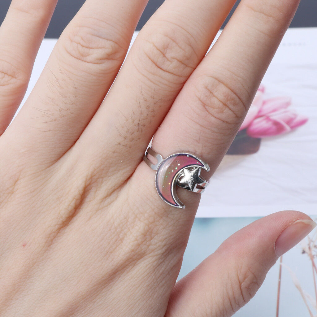 Moon Star Shape Color Change Mood Ring Emotion Feeling Temperature Ring Birthday