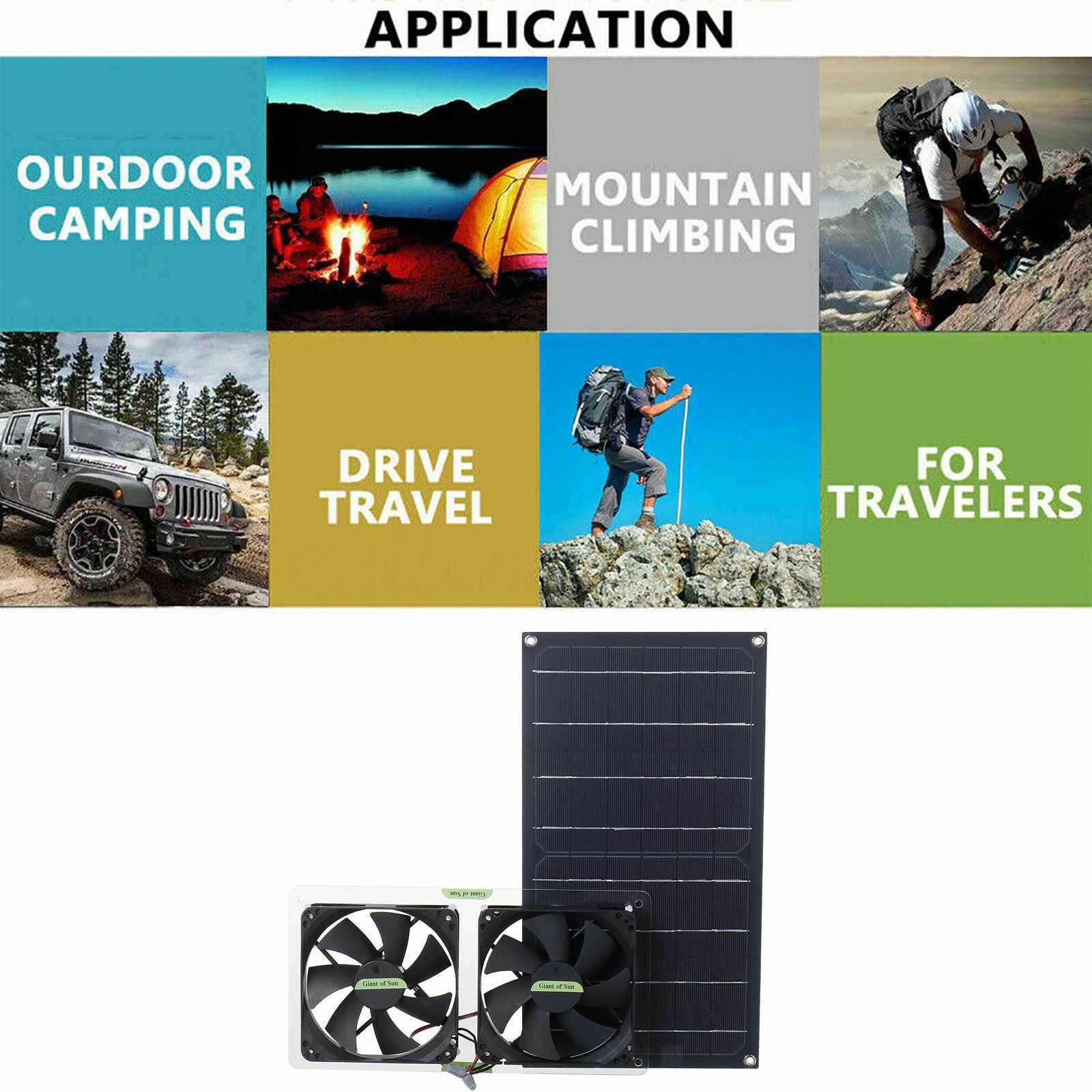 Portable Solar Double Exhaust Fan Panel System for Garage RV Outdoor Boat