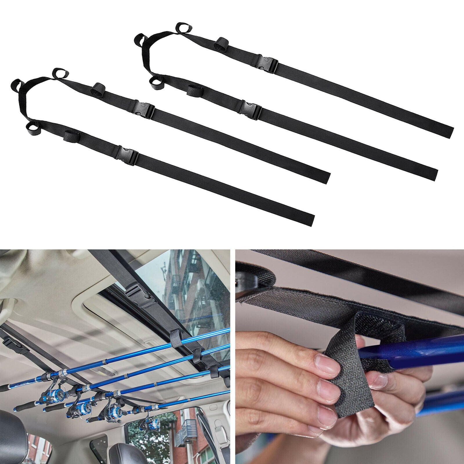 Fishing Rod Rack Holder Strap Storage Vehicle Rest Belt Carrier Tackle Tools