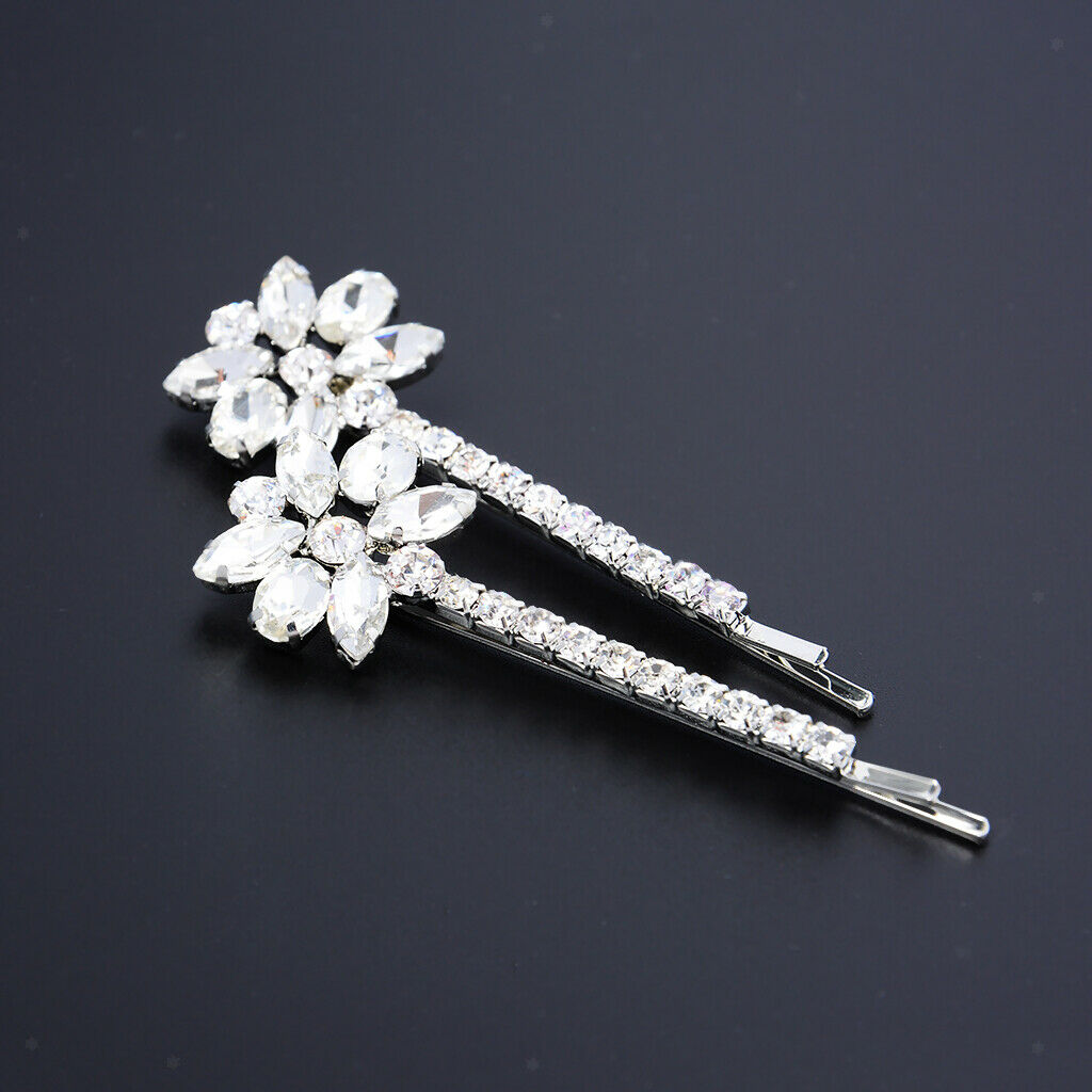 2Pcs Crystal Hair Clip Rhinestones Flower Hairpins Womens Hair Jewelry