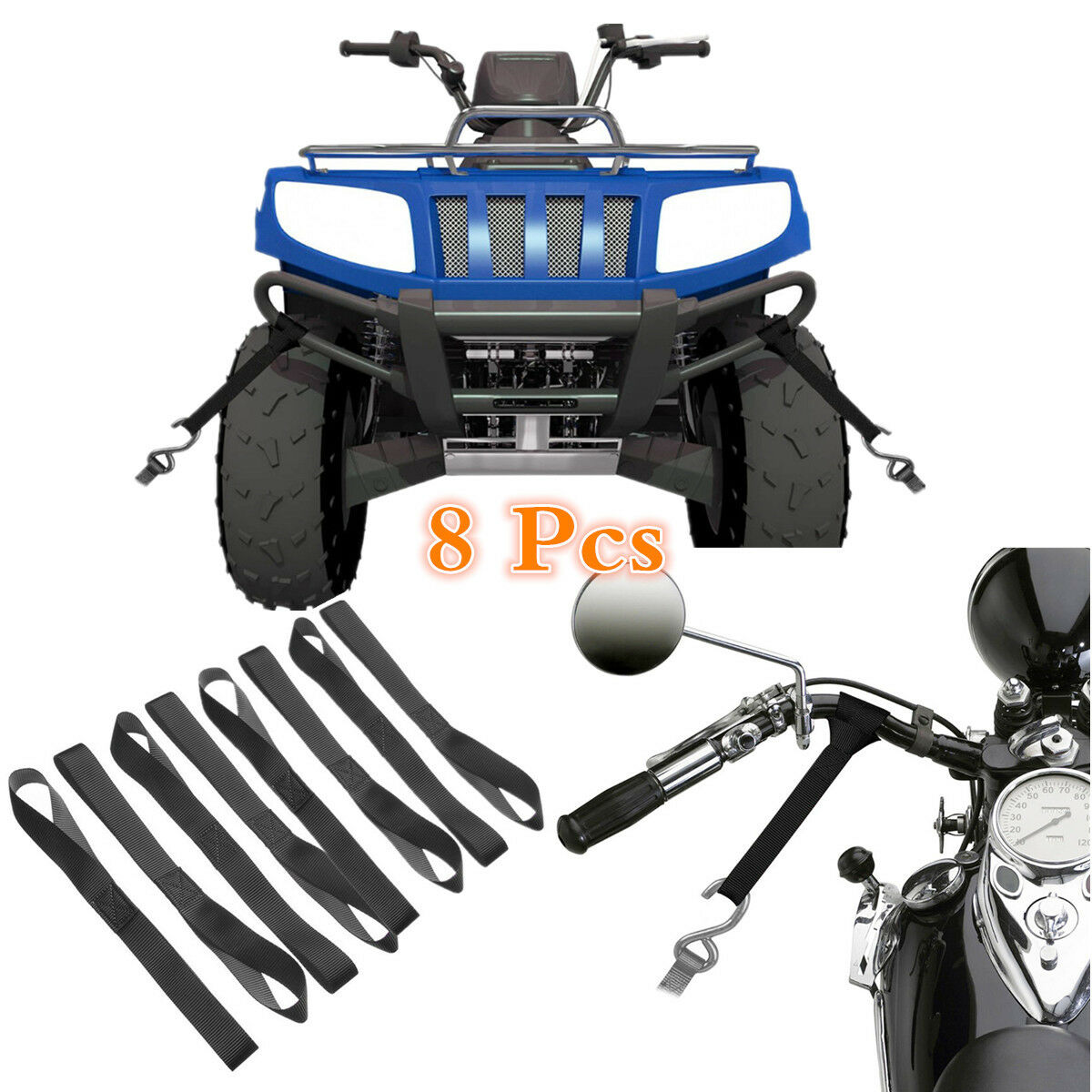 8 Pcs Heavy Duty Tie Down Straps Nylon Soft Loops For ATV 2300 lb Load Capacity